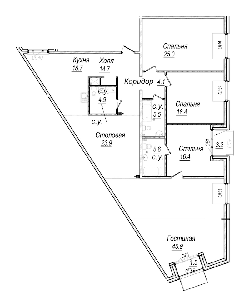 4-комнатная квартира 198.3 м², 7/8 эт., Комплекс апартаментов «Meltzer Hall»